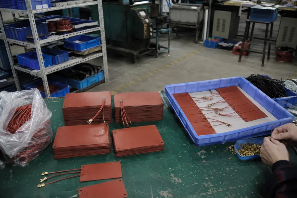 Connectors being assembled onto finished heater leads